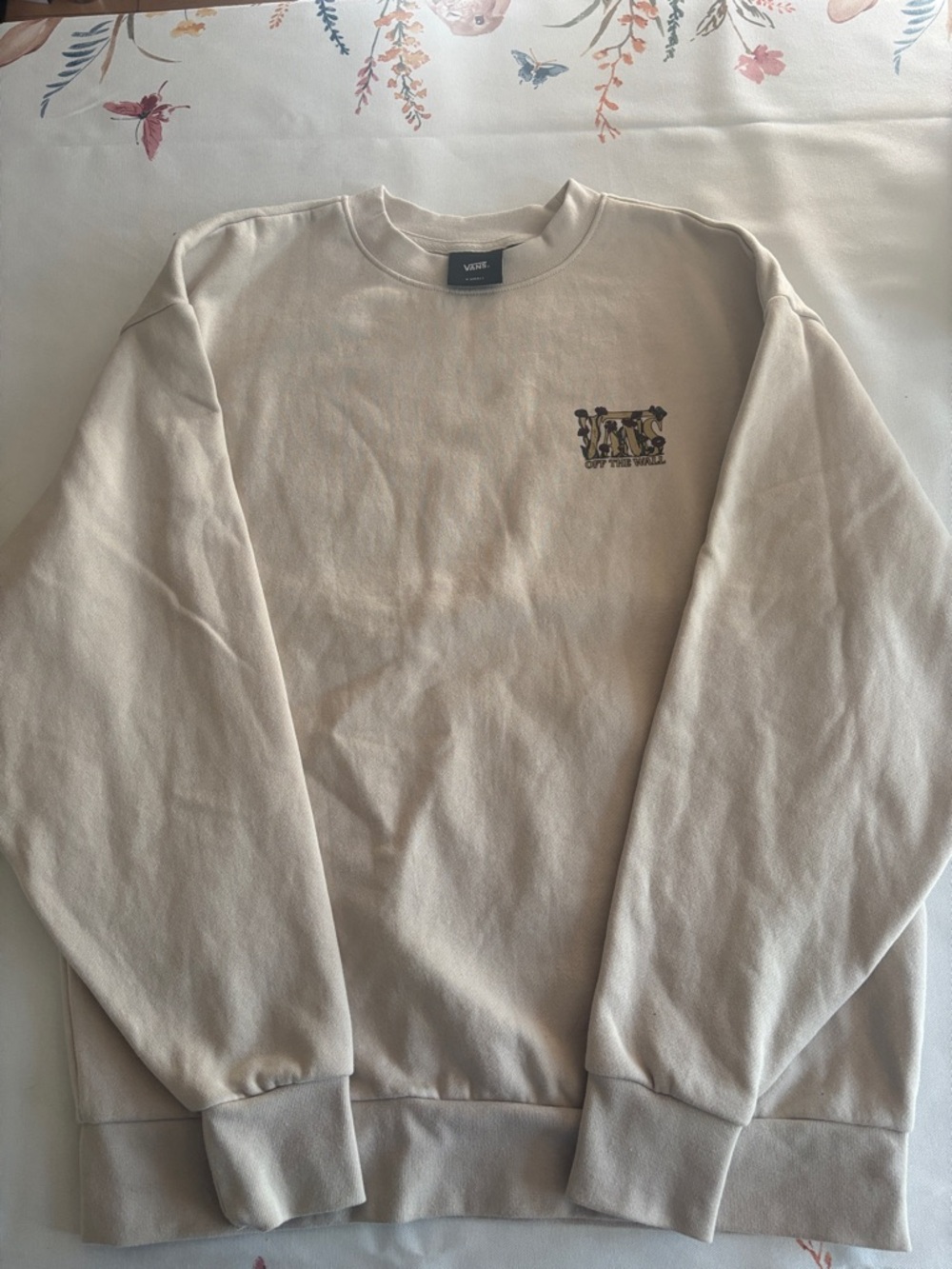 Vans Cream Crewneck Sweatshirt with Small Chest Graphic